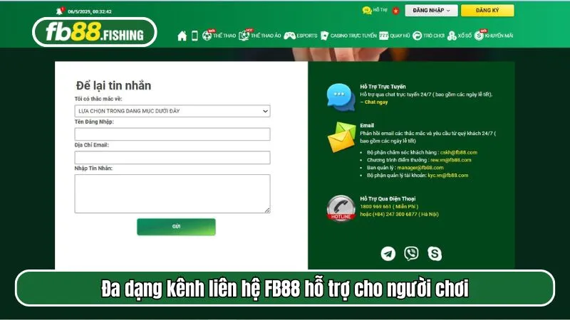 Đa dạng kênh liên hệ FB88 hỗ trợ cho người chơi