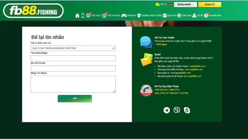 Đa dạng phương thức liên hệ tại nhà cái FB88